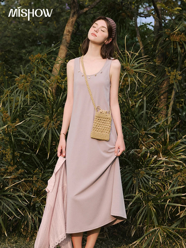 Mishow Solid Sleeveless Round Neck Long Dress MXE33L2205