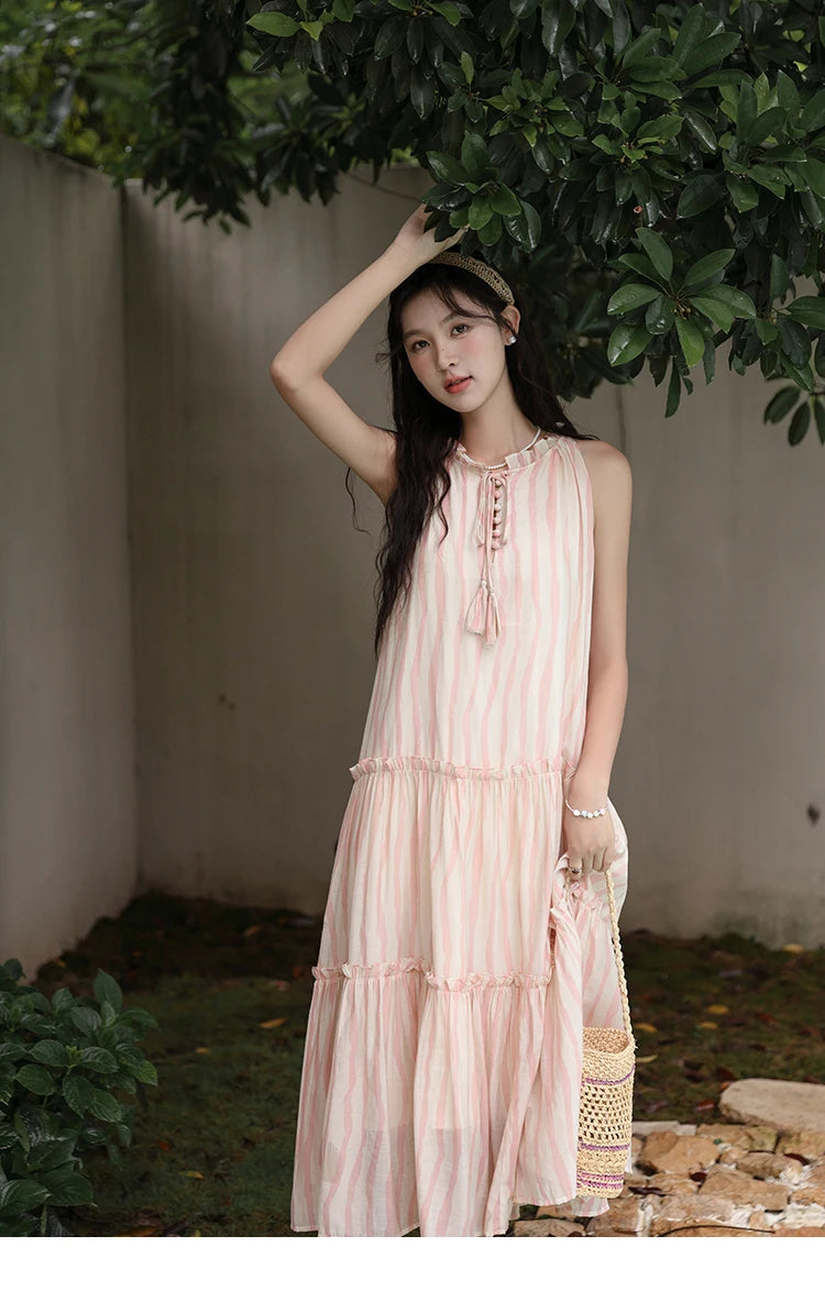 Mishow French Hanging Neck Striped Camisole Dress MXD30L1951