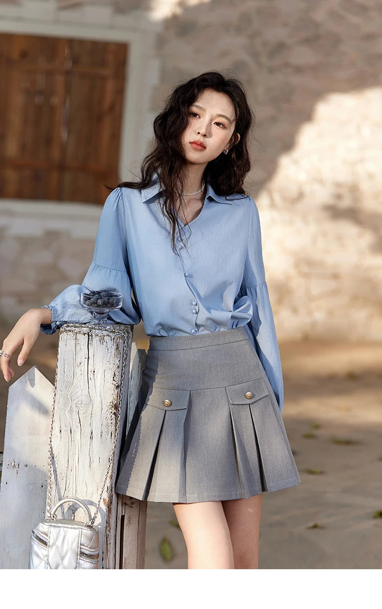 MISHOW French Polo Neck Long Sleeve Shirt Solid Casual MXE11C0388