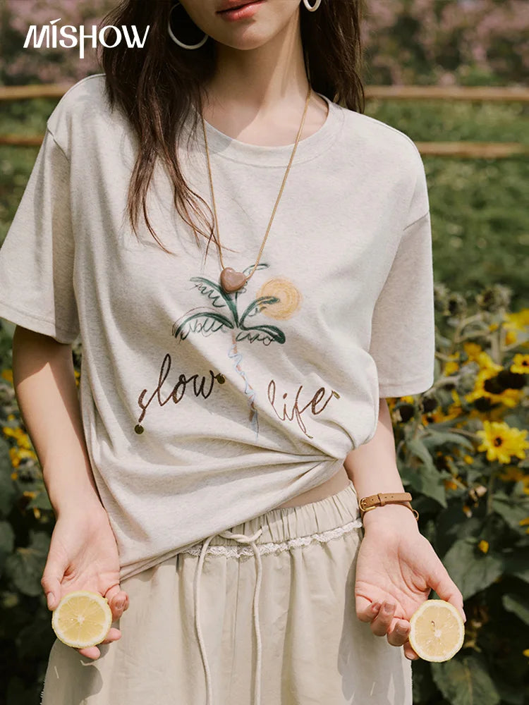 Mishow Coconut Tree Print Straight Tee MXE31T0520