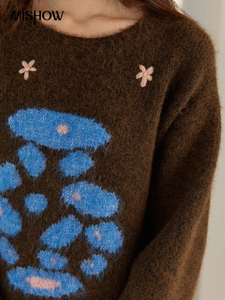 Mishow Lucky Bottle 3D Floral Color Block Sweater MXE91Z2840