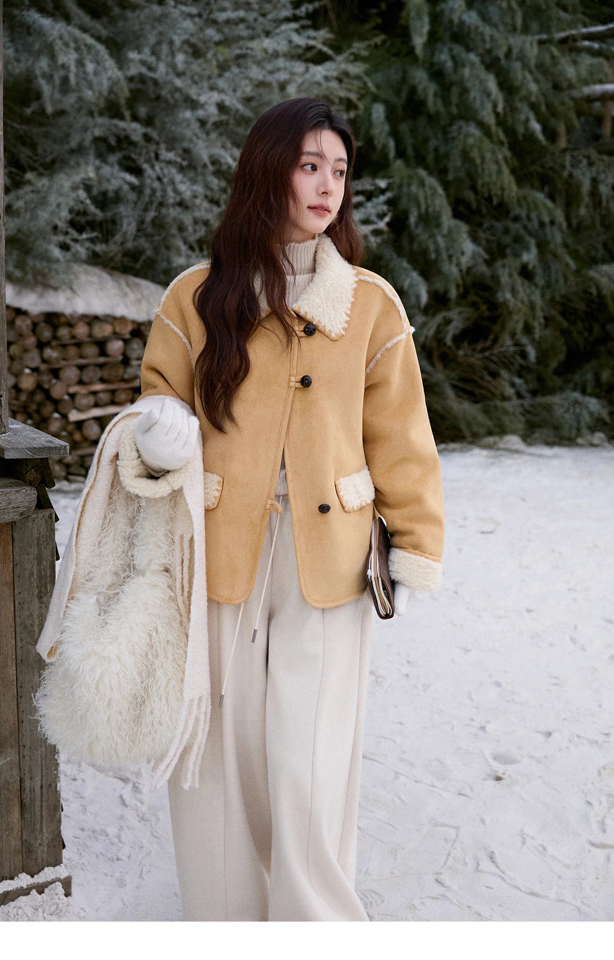 MISHOW Yellow Fur Suede Jacket Lapel Loose Warm MXE92W1016