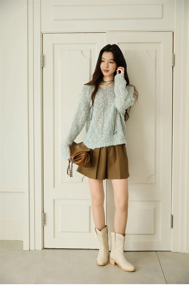 Mishow Scoop Neck Hollow Raglan Sleeve Sweater MXE46Z2565