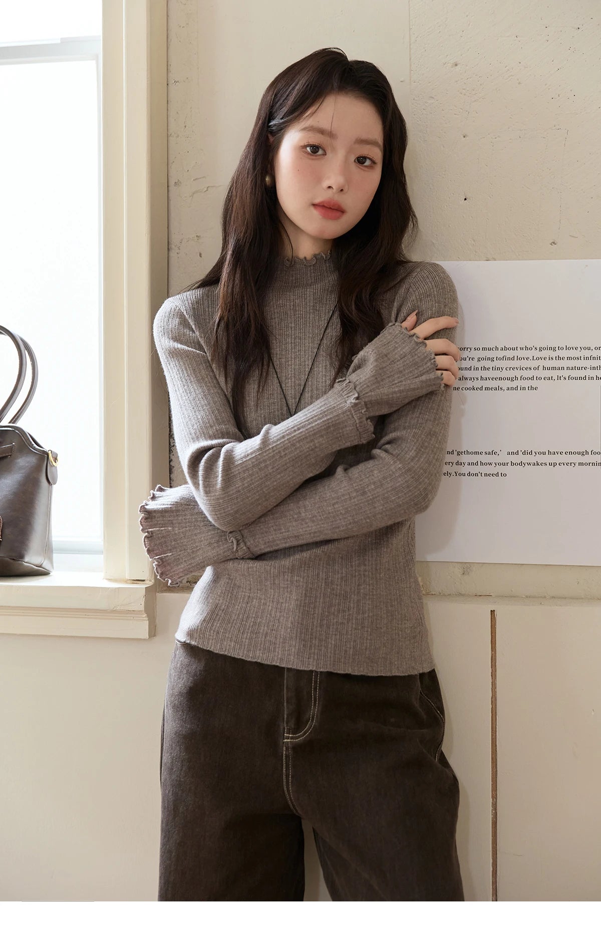 Mishow Turtleneck Wood Ear Trumpet Sleeve Top MXE51Z2552