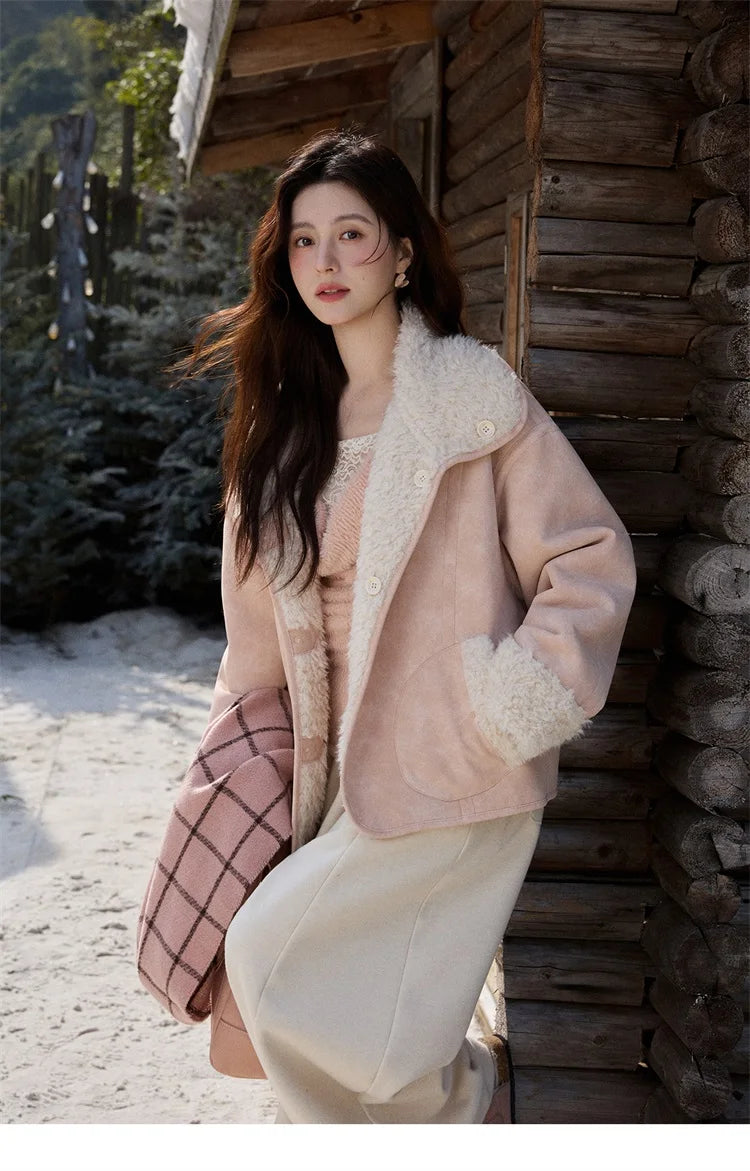 MISHOW Double Sided Lamb Wool Coat Lapel Pockets MXE91W1015