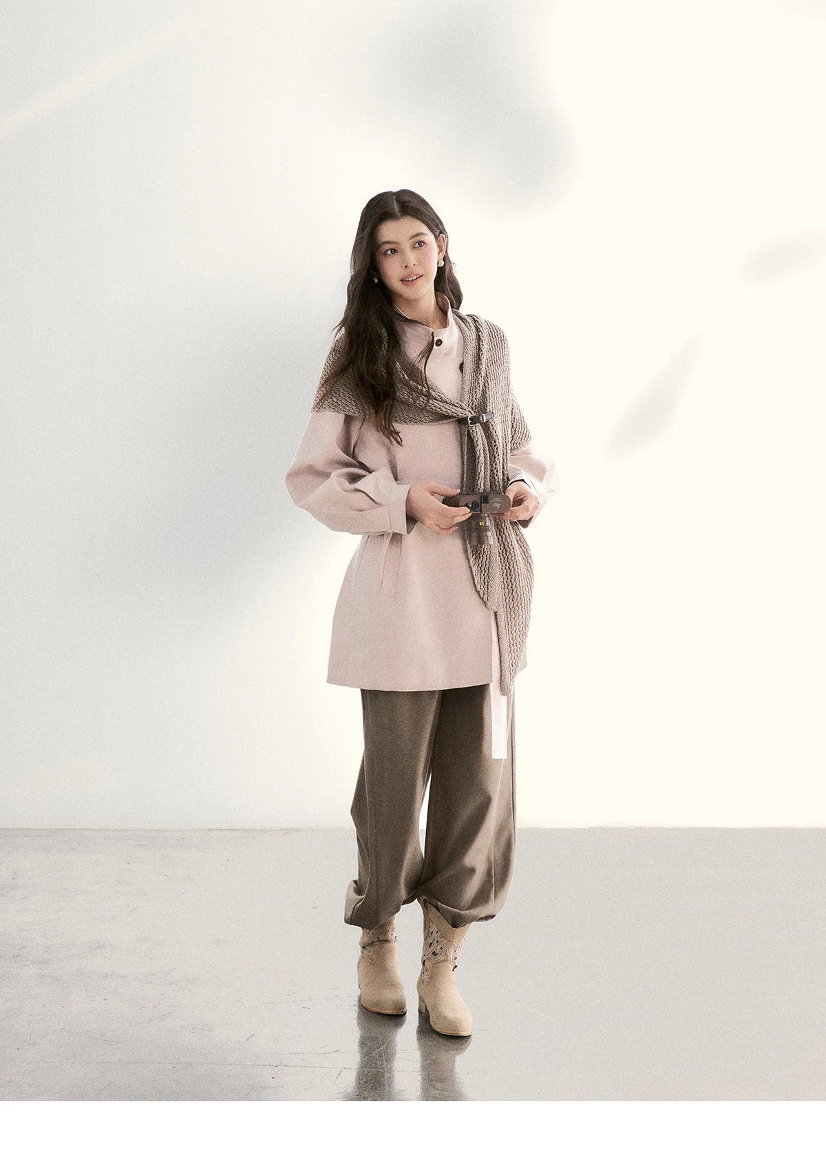 Mishow Dusty Pink Stand Collar Belted Trench MXF108W1002