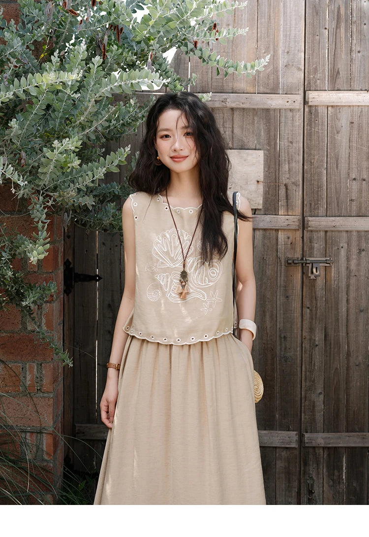 Mishow Hollow Embroidery Top & Lace Skirt Set MXE35T0594