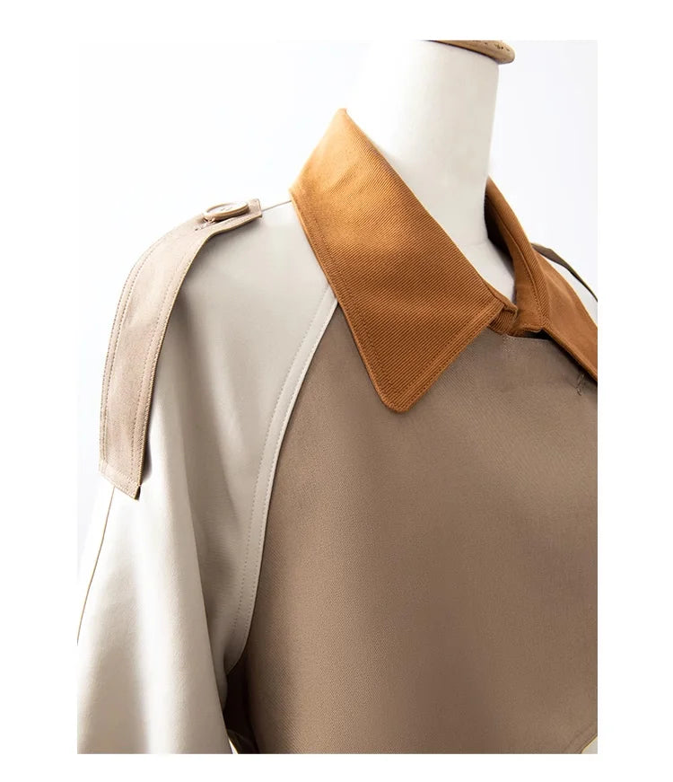 Mishow Khaki Contrast Color Spliced Trench Coat MXB31W0367