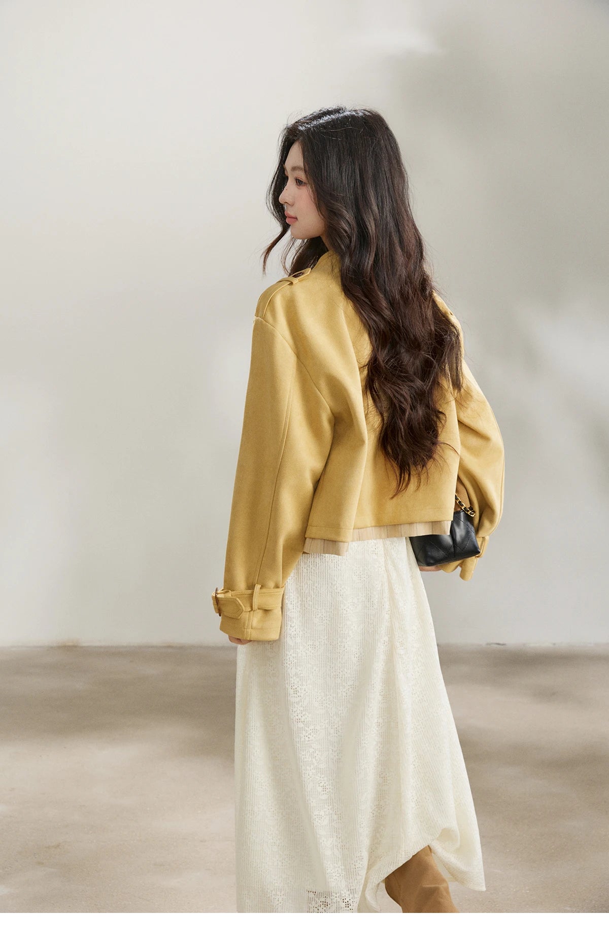 Mishow Yellow Double-Breasted Stand Collar Trench MXF11W1026