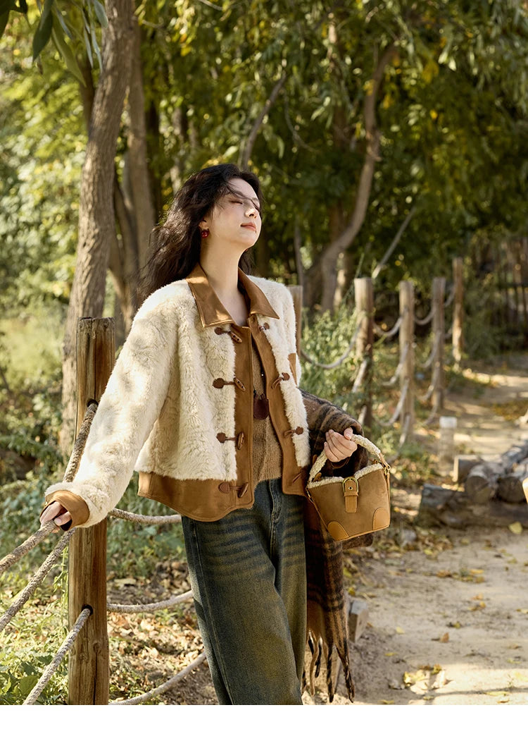 Mishow Lamb Wool Ox Horn Button Short Jacket MXD36W0504