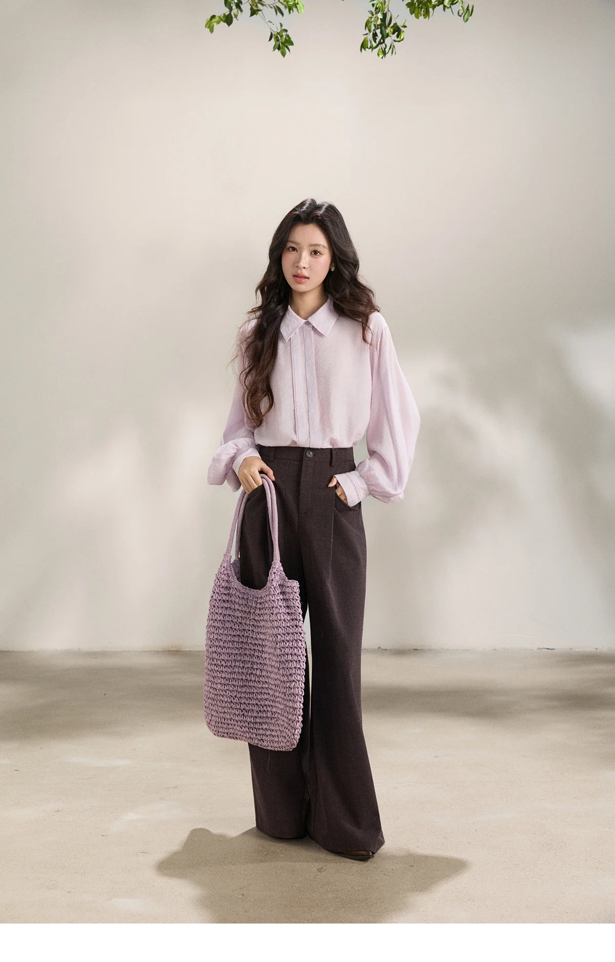 MISHOW Lapel Lantern Sleeve Shirt Lace Trim Loose MXF13C2436