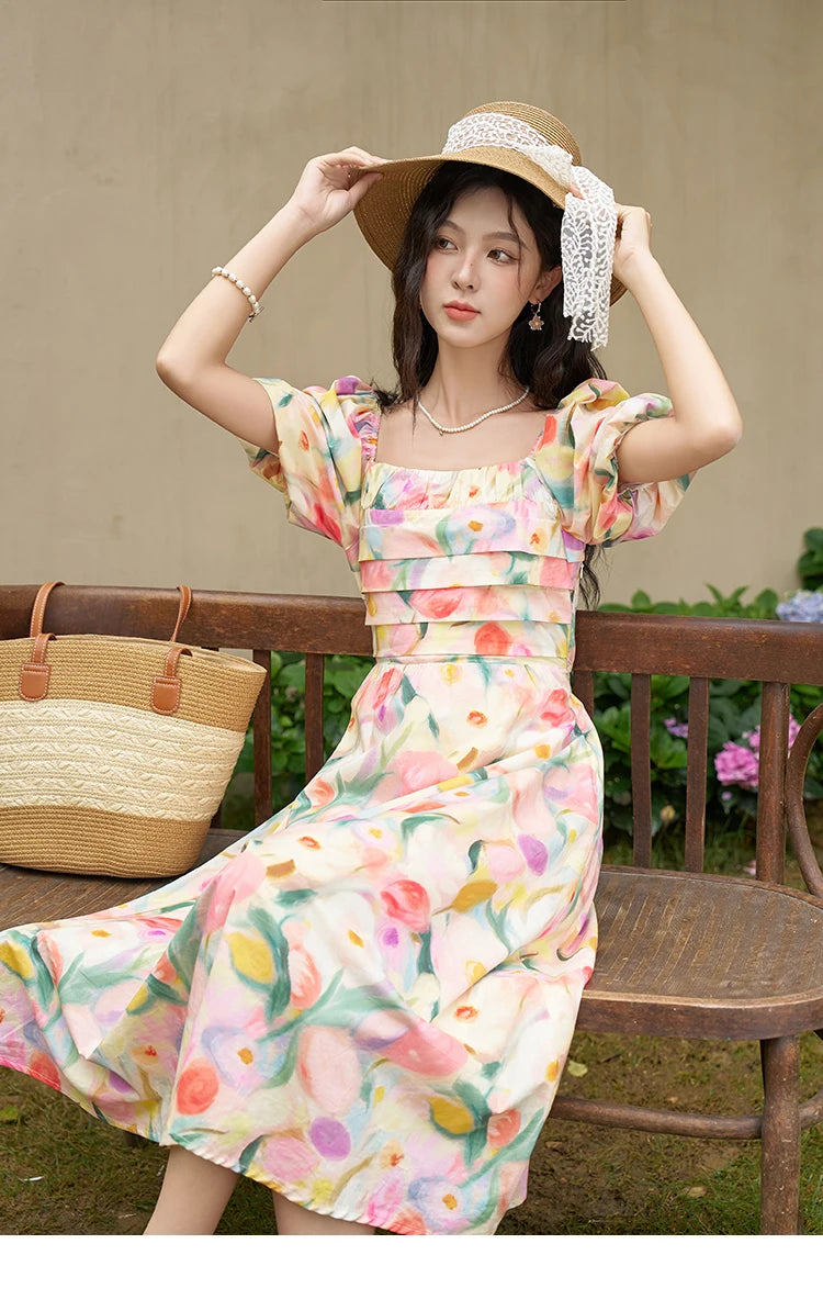 Mishow French Tulip Fragmented Flower Puff Dress MXD28L1896