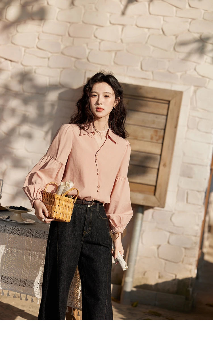 MISHOW French Polo Neck Long Sleeve Shirt Solid Casual MXE11C0388