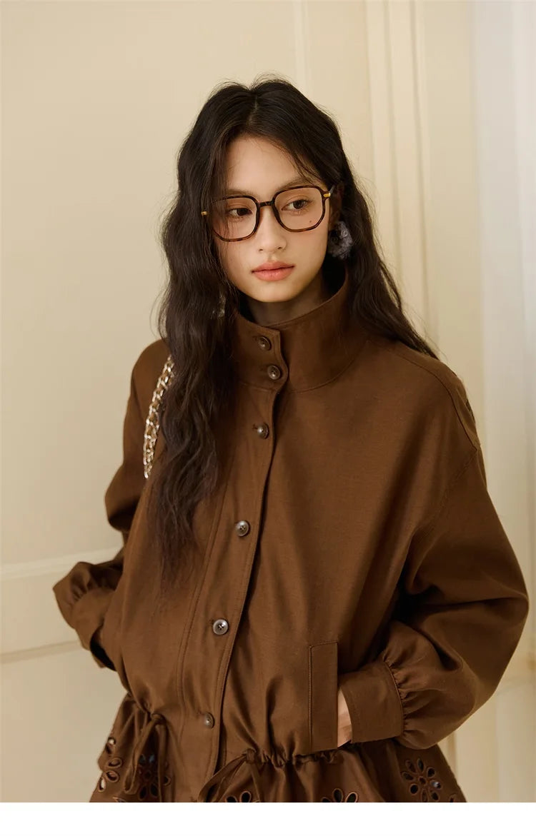 Mishow Hollow Embroidered Drawstring Waist Trench MXE48W0855