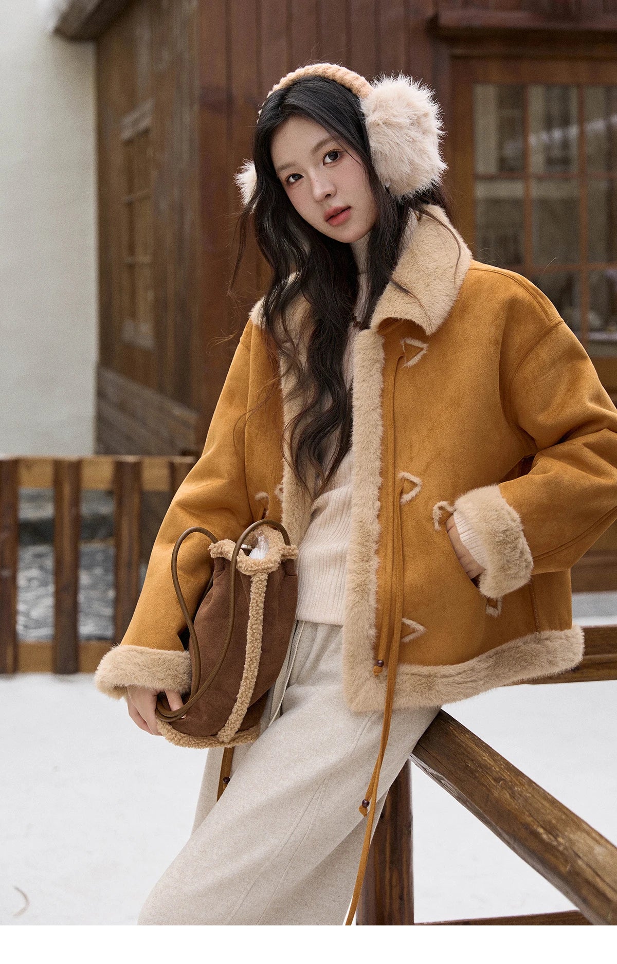 Mishow Suede Imitation Mink Fur Lace-Up Coat MXE90W0921