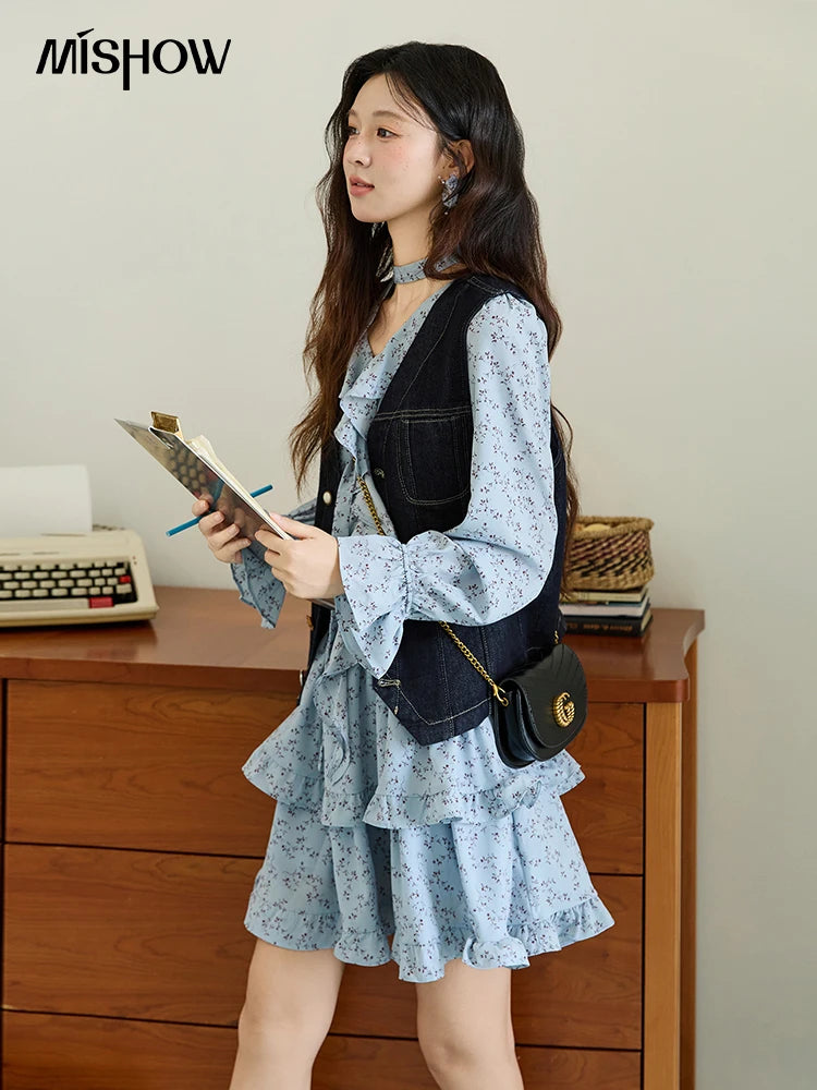 Mishow Denim V-Neck Vest with Pockets MXE45W0868