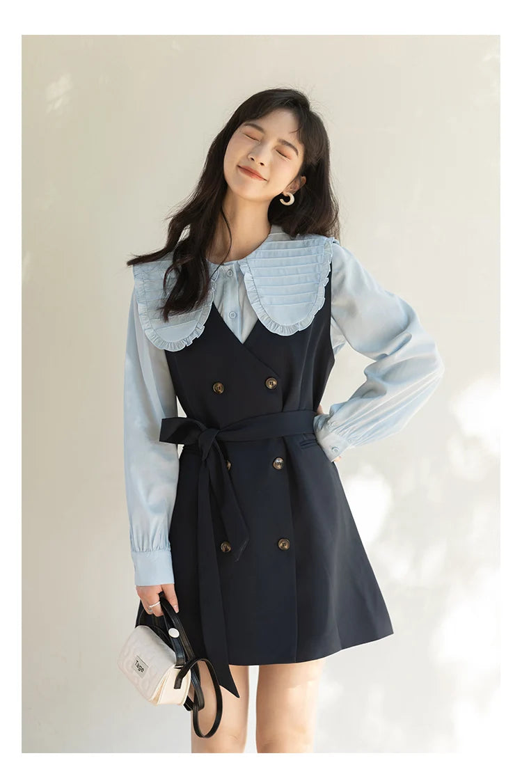 Mishow Korean Doll Collar Vest & Shirt Dress Set MXB12C0199