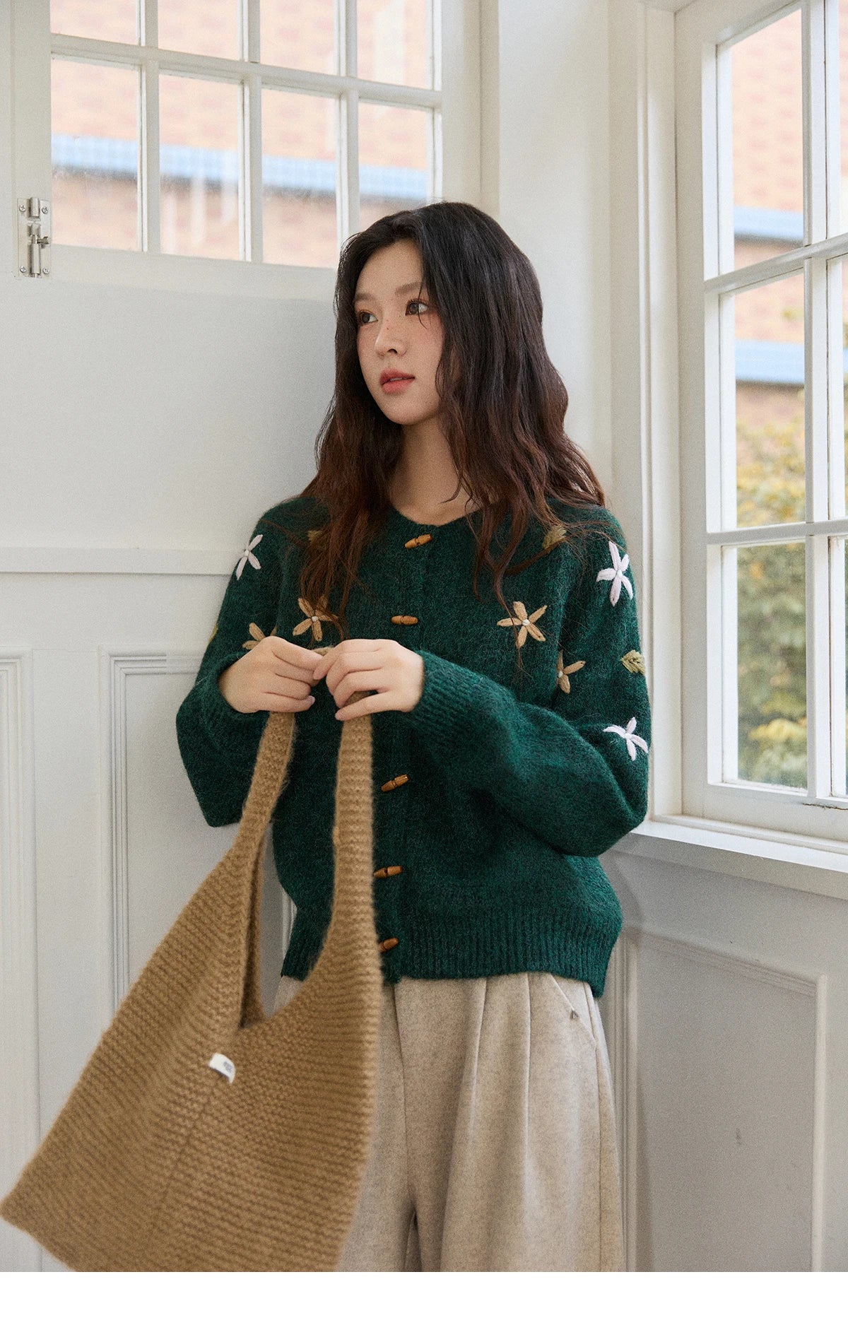 Mishow Green Retro Flower Embroidery Cardigan MXE86Z2729
