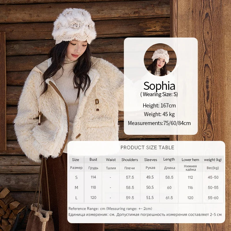 MISHOW Beige Knitted Hooded Plush Coat Warm Windproof MXE86W0908