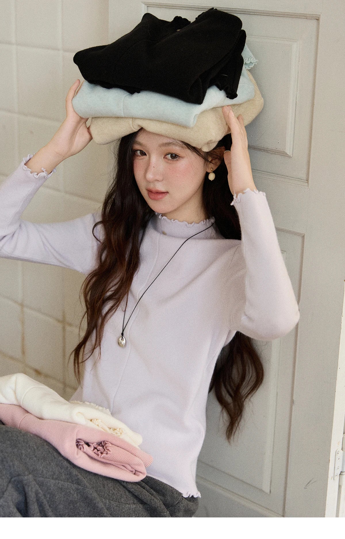 Mishow Ruffled Turtleneck Slim Knit Top MXE91Z2826