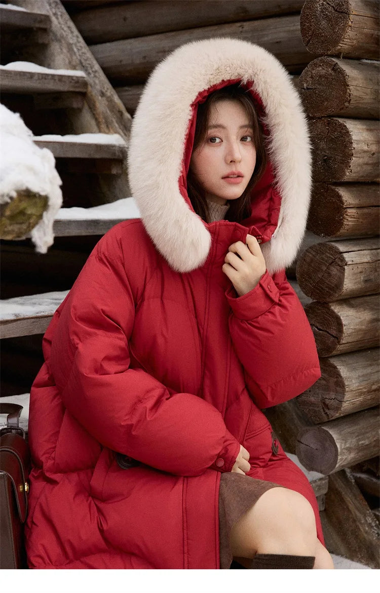 Mishow Fox Fur Collar 90% White Duck Down Jacket MXE51Y0082