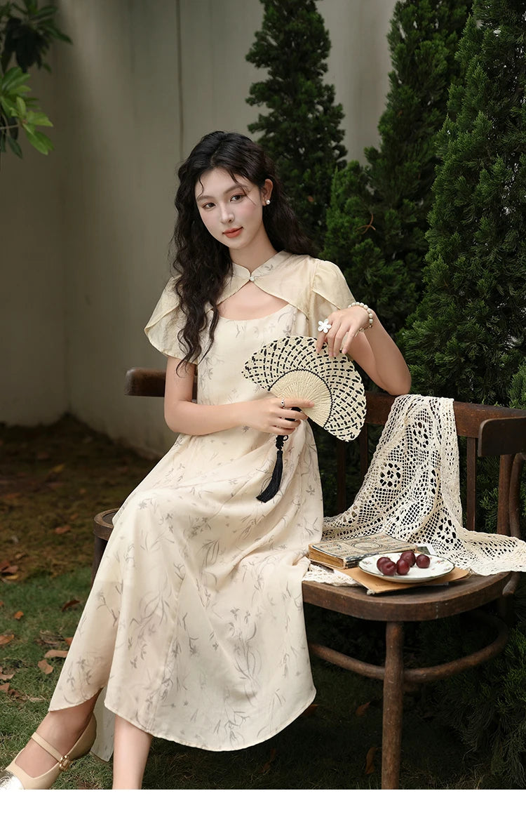 Mishow Cheongsam Floral Hollow Out Chiffon Dress MXD23L1799