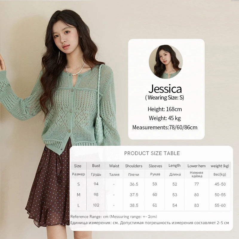 Mishow Mint Green Crew Neck Hollow Cardigan MXF108Z1046