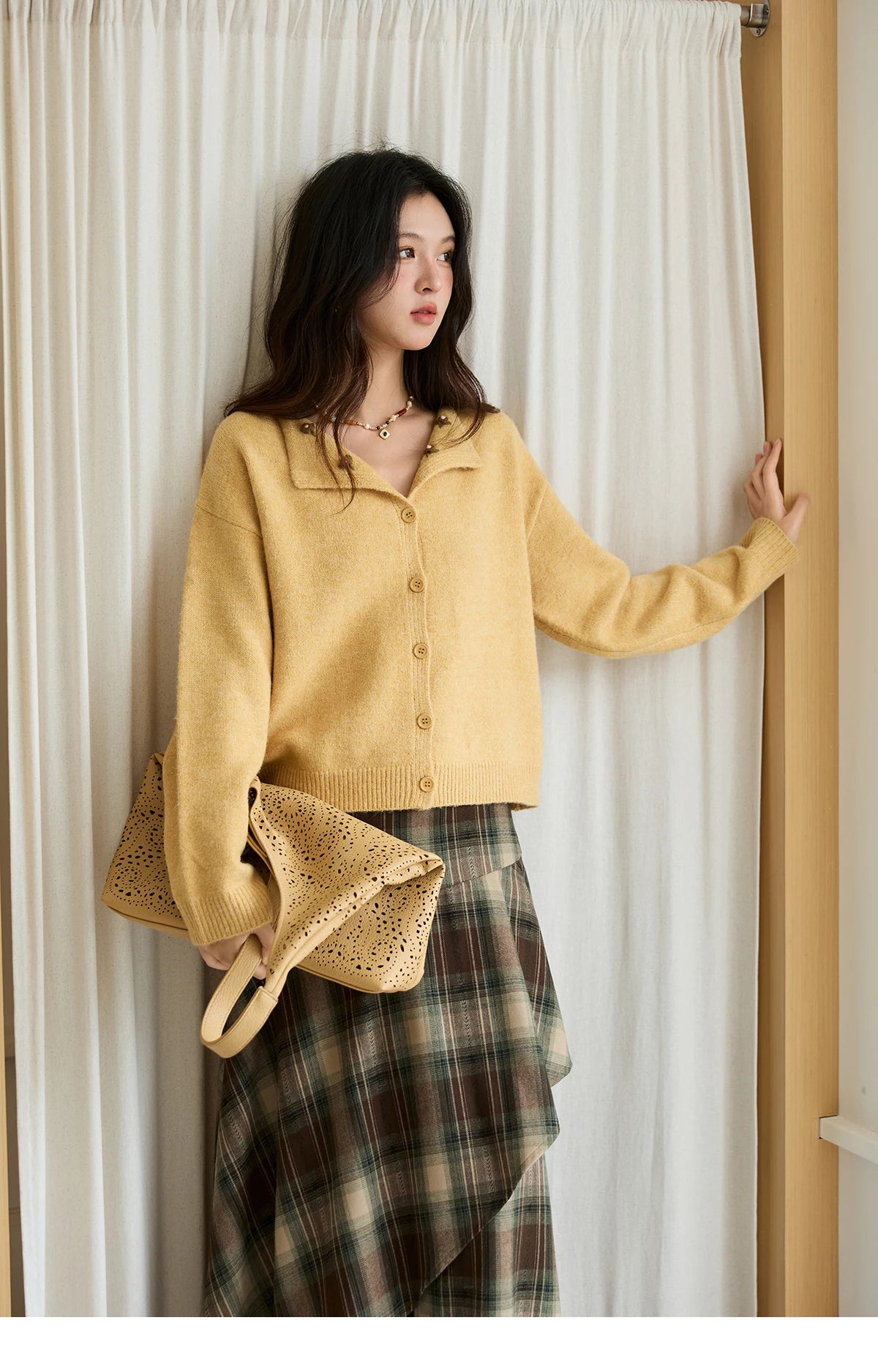 Mishow Yellow Handmade Flower Turn-Down Collar Cardigan MXE47Z2591