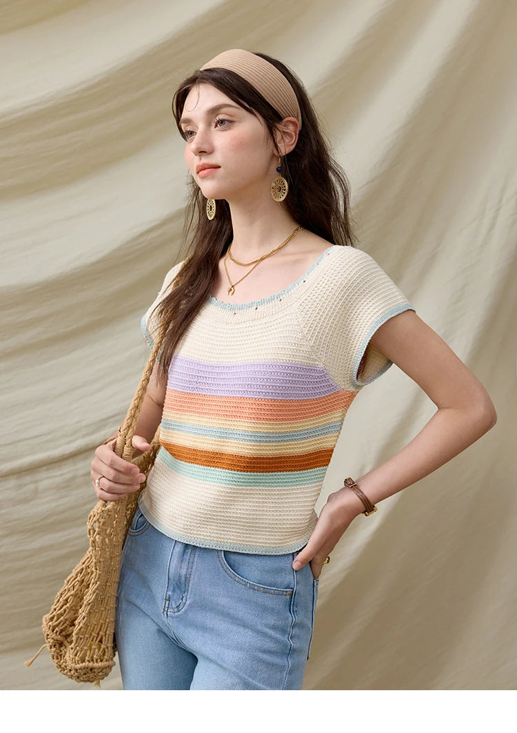 Mishow Striped Round Neck Slim Knit Pullover MXE31Z1222