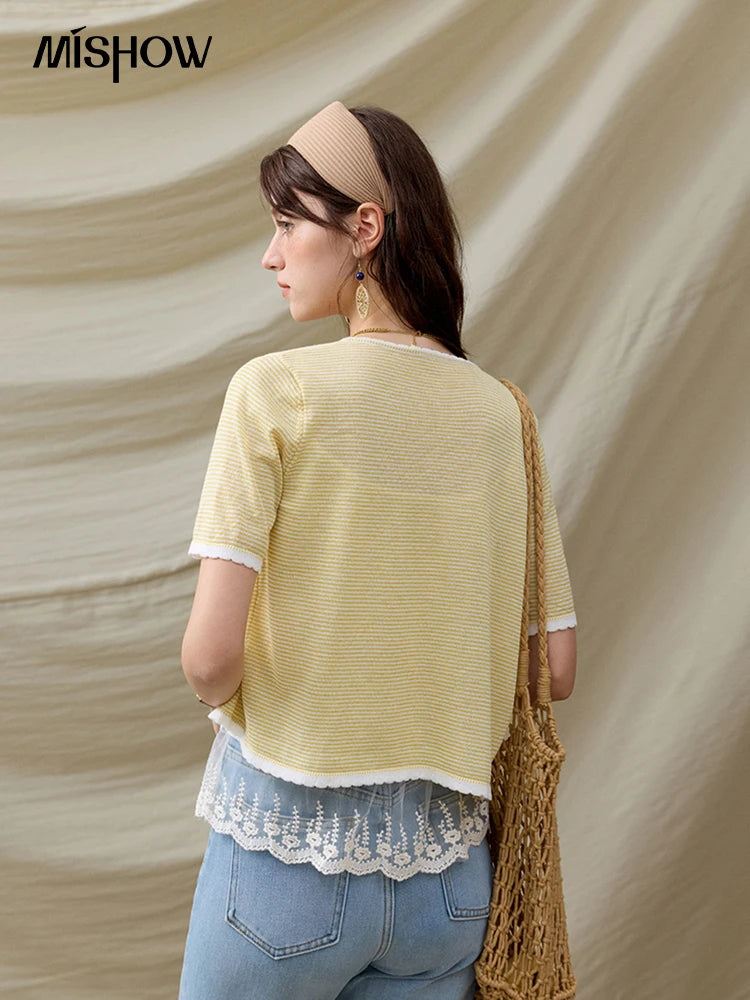 Mishow Short Sleeve Lace Cardigan & Camisole Set MXE33T0582