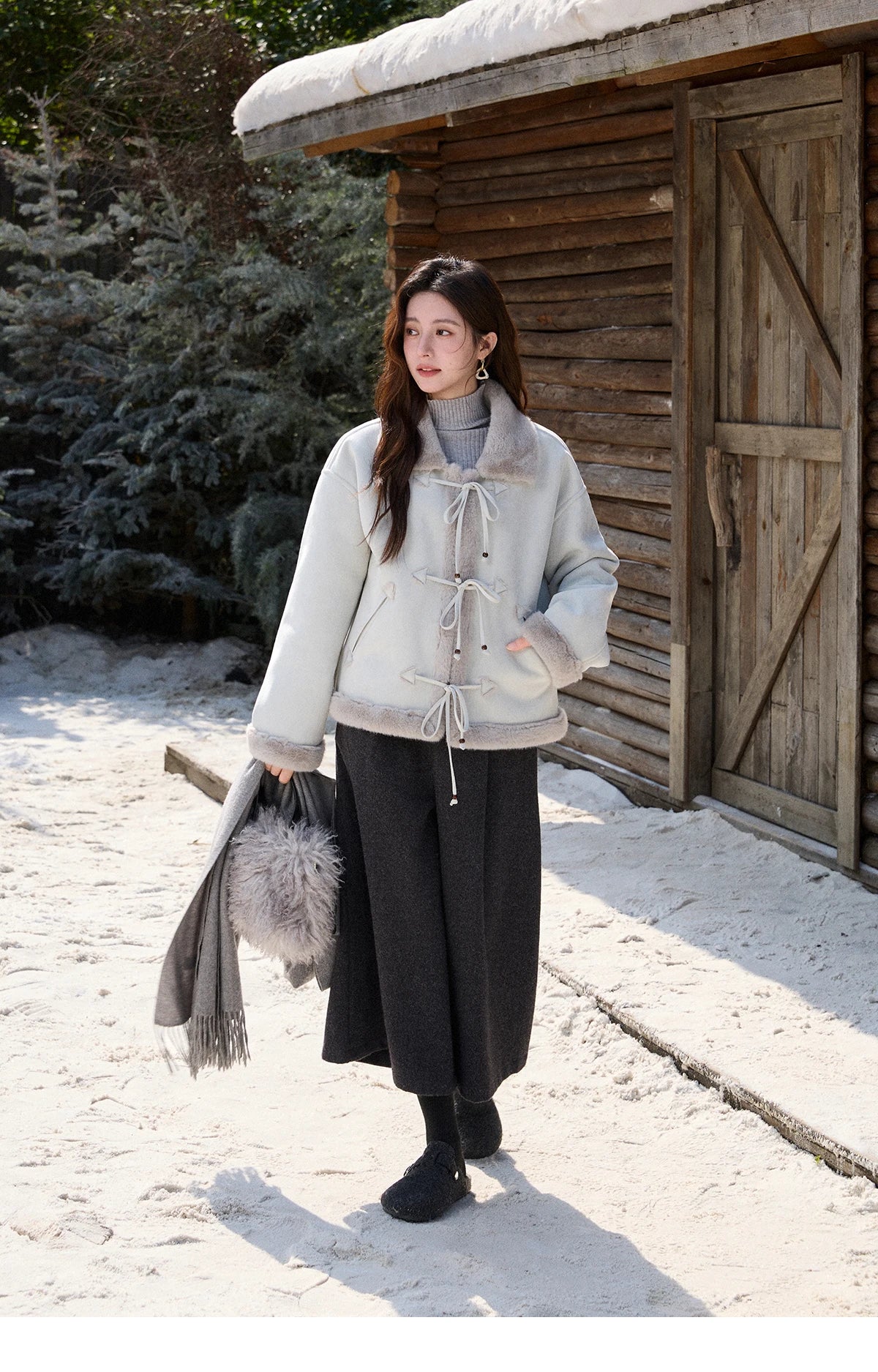 Mishow Suede Imitation Mink Fur Lace-Up Coat MXE90W0921