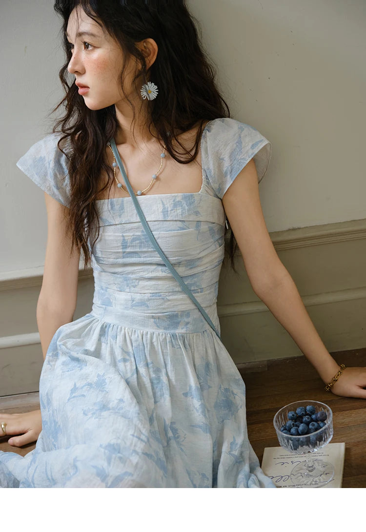 Mishow Square Neck Flying Sleeve Print Dress MXE35L2274