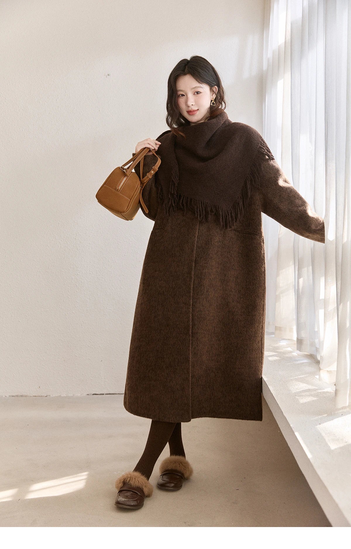 Mishow Woolen Coat with Scarf Invisible Buckle Design MXE93W1030
