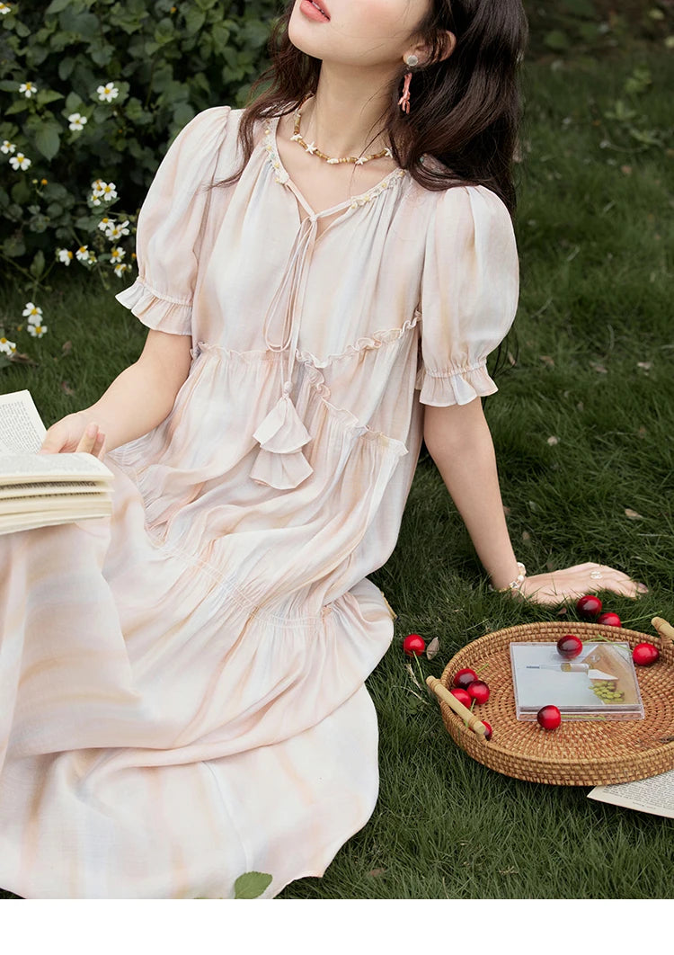 Mishow French V-Neck Puff Sleeve Gradient Dress MXE31L2166