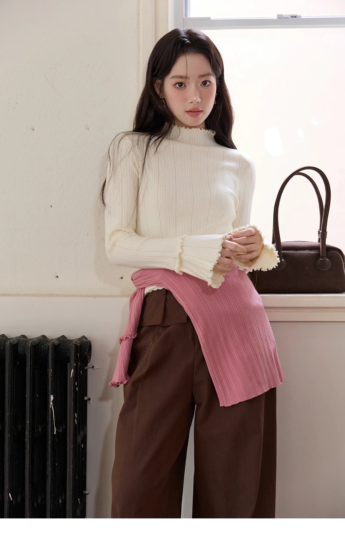 Mishow Turtleneck Wood Ear Trumpet Sleeve Top MXE51Z2552