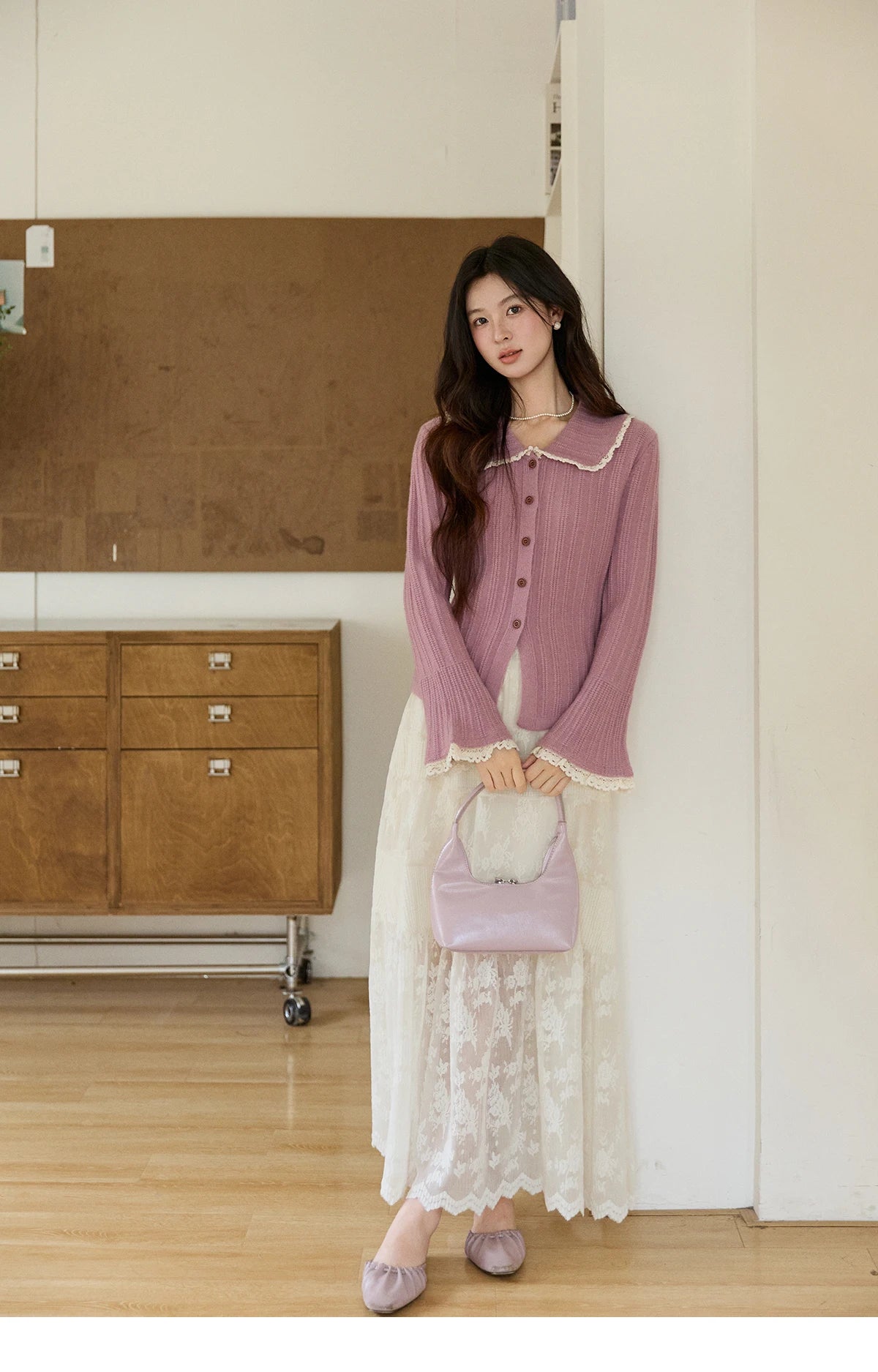 Mishow Lilac Peter Pan Collar Flare Sleeve Cardigan MXF11Z2994