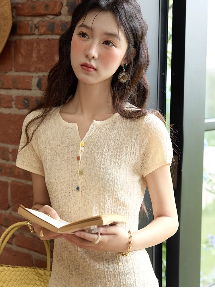 Mishow Twisted Design Dopamine Button Tee MXE34Z1243