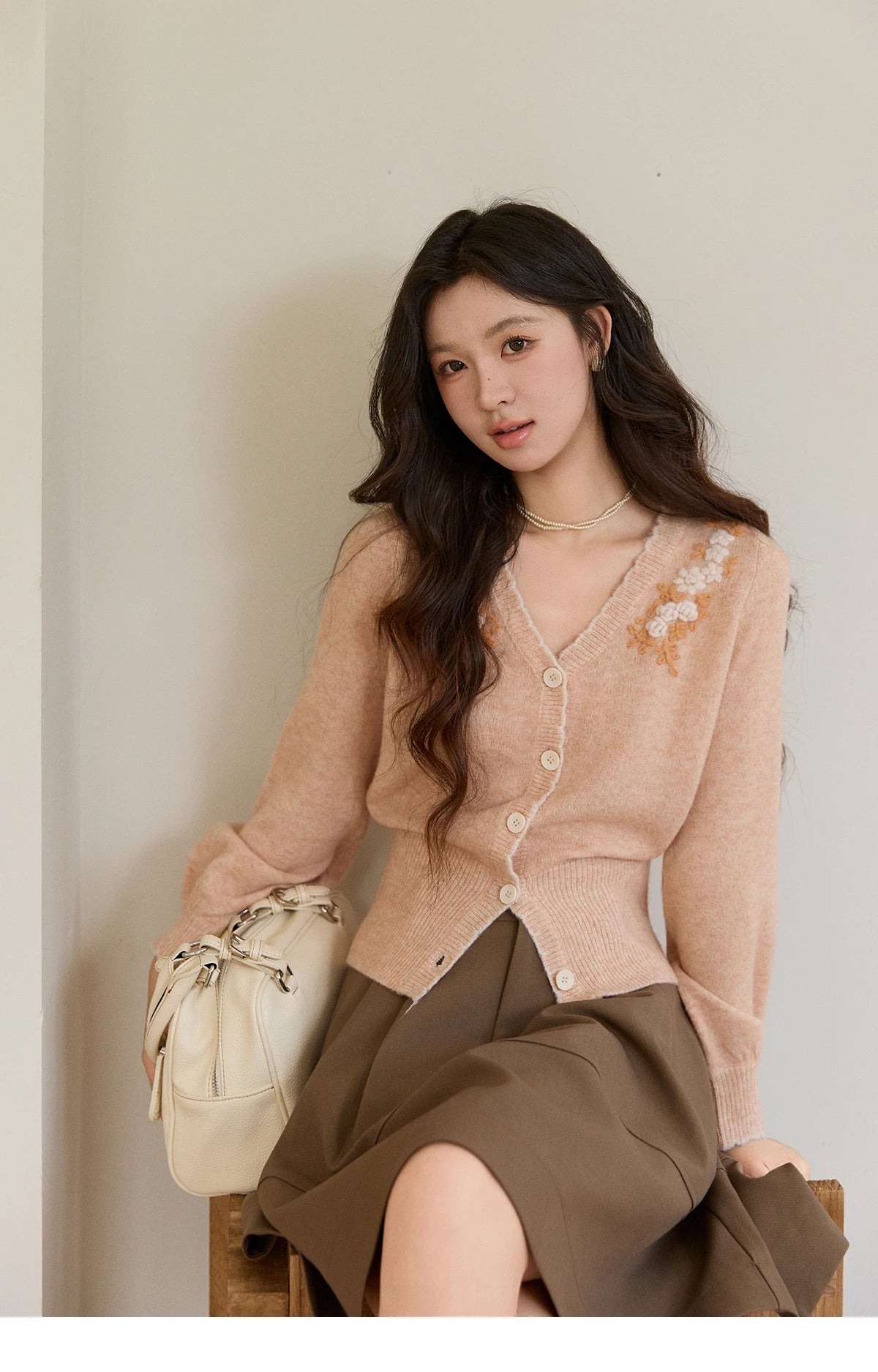 Mishow Floral Embroidery V-Neck Slim Cardigan MXF11Z2917