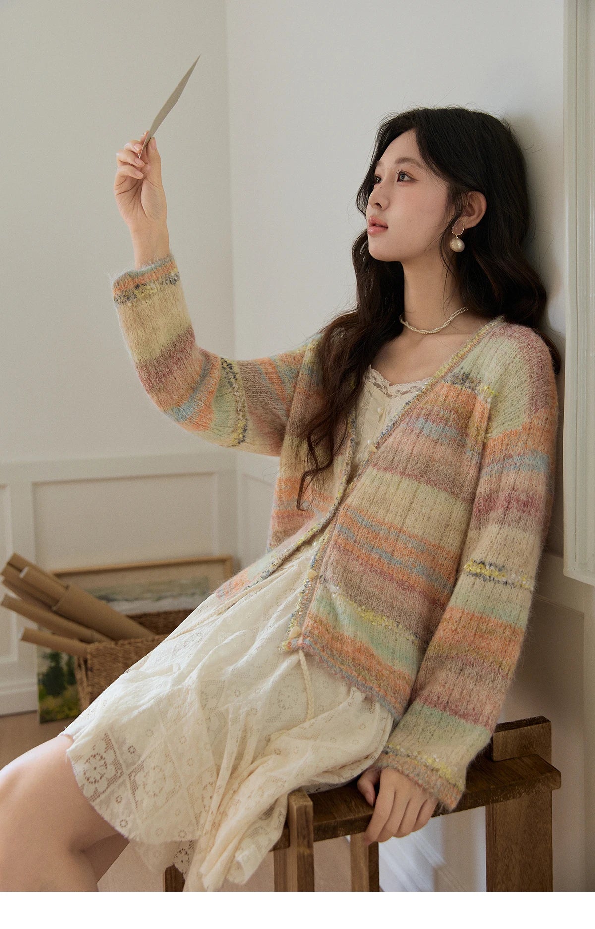 Mishow Gradient Striped V-Neck Rainbow Cardigan MXF13Z3019
