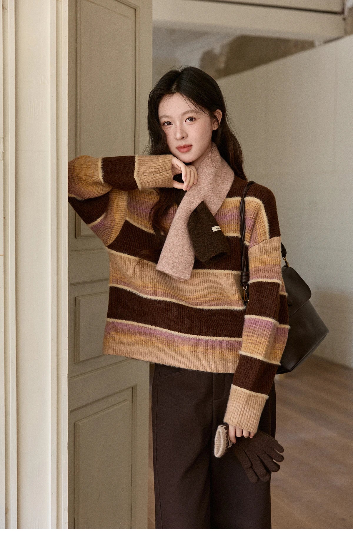 Mishow French Striped Gradient Faux Mink Sweater MXE94Z2891