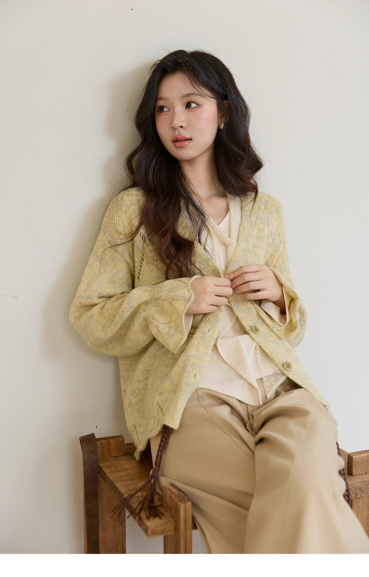 Mishow Marled Yellow Mohair Flare Sleeve Cardigan MXF108Z1021