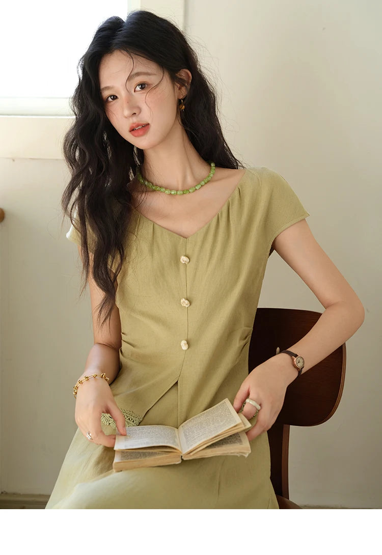 Mishow V-Neck Lace Hollow Top & Pocket A-Line Skirt Set MXE39T0665