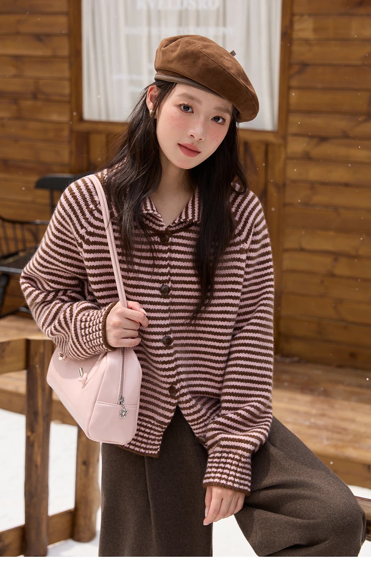 Mishow Striped Stand Collar Raglan Cardigan MXE88Z2690