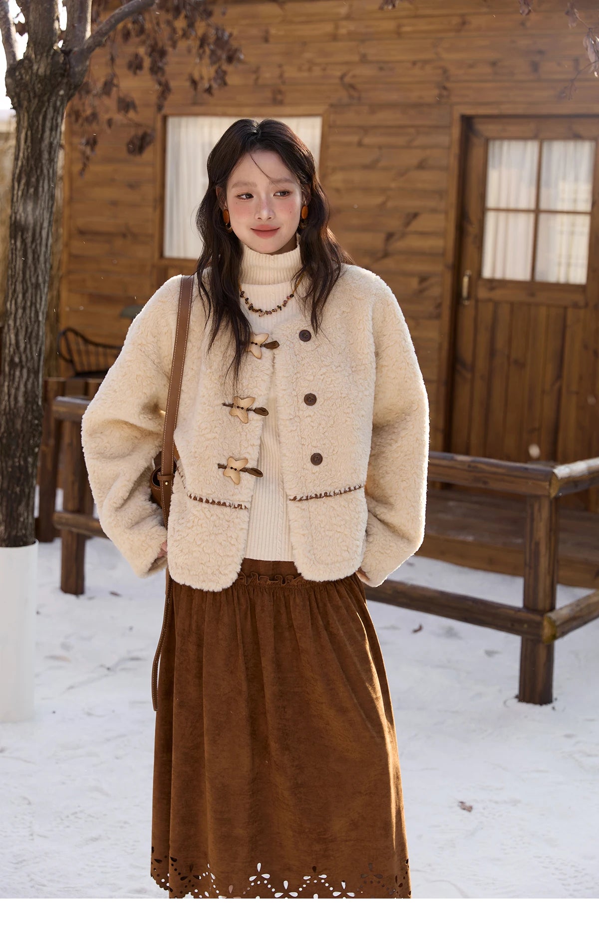 Mishow Retro Apricot Imitation Lambswool Jacket MXE51W0874