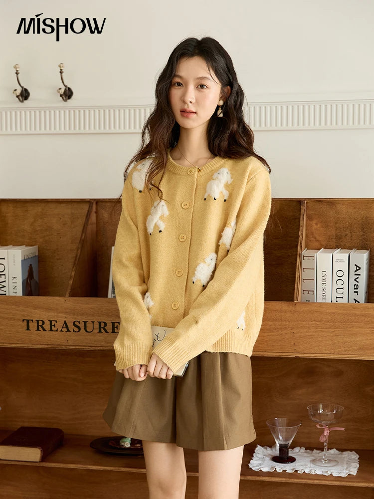 Mishow Lamb Jacquard Round Neck Cardigan MXE48Z2571
