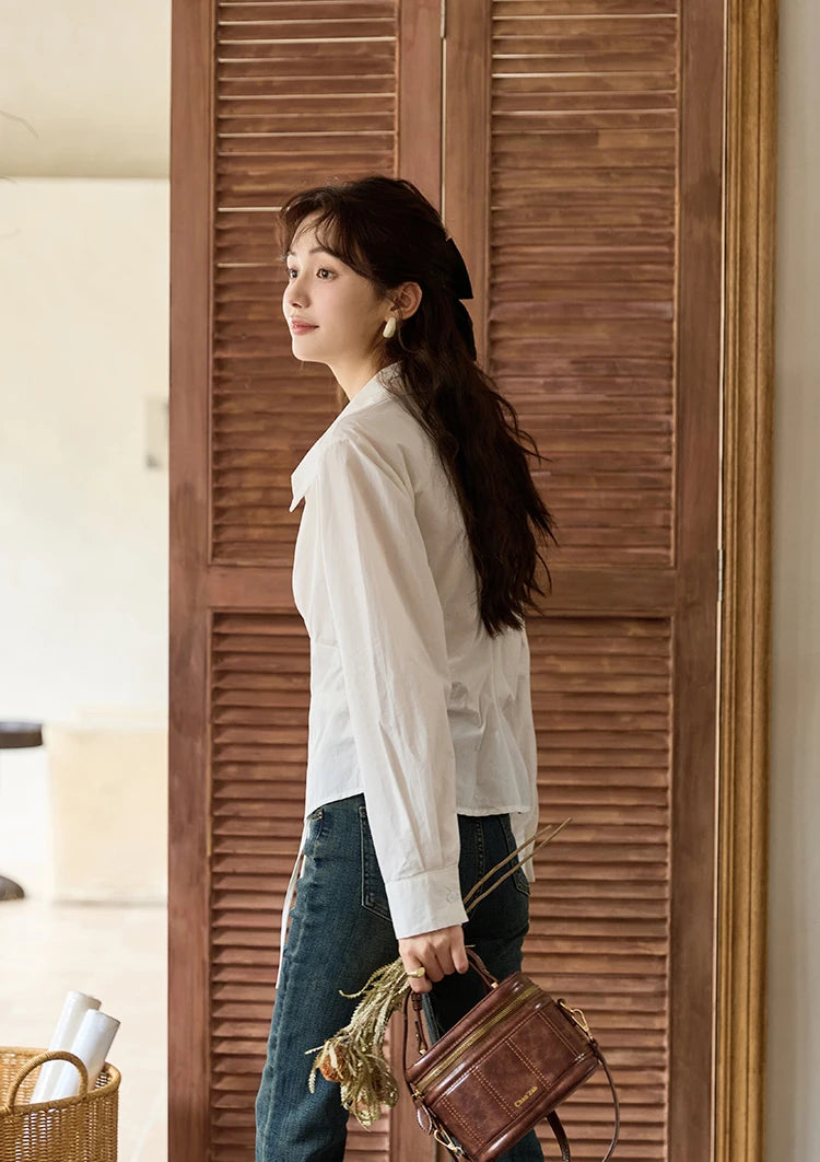 MISHOW French Side Placket Asymmetric Shirt Pleated Waist Lapel MXD45C0357