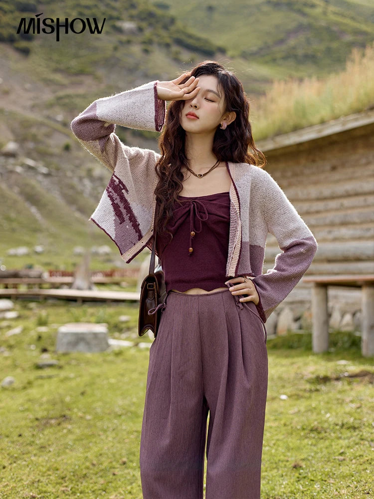 Mishow Purple Bow Tied Beaded Suspender Top MXD42Z0703