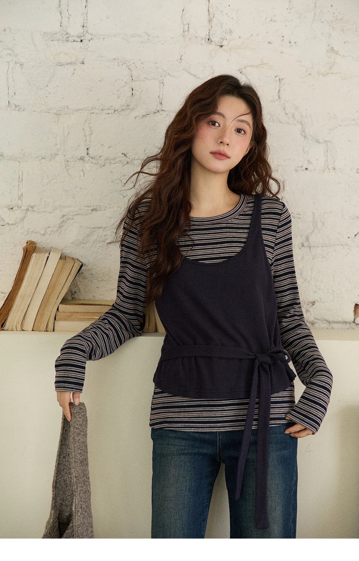 Mishow Striped Top & Tie-Waist Camisole Set MXE87T1430