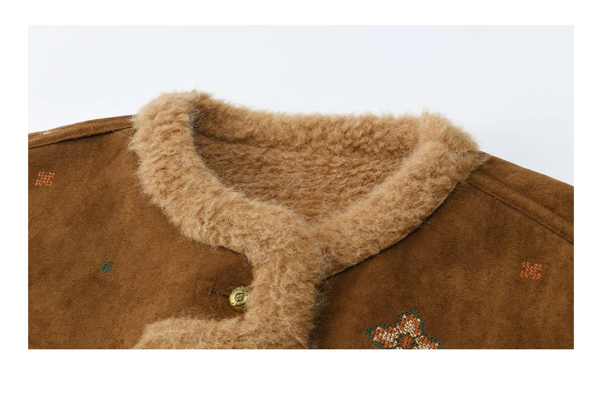 MISHOW Brown Retro Jacket Stand Collar Single-Breasted Windproof MXE86W0910