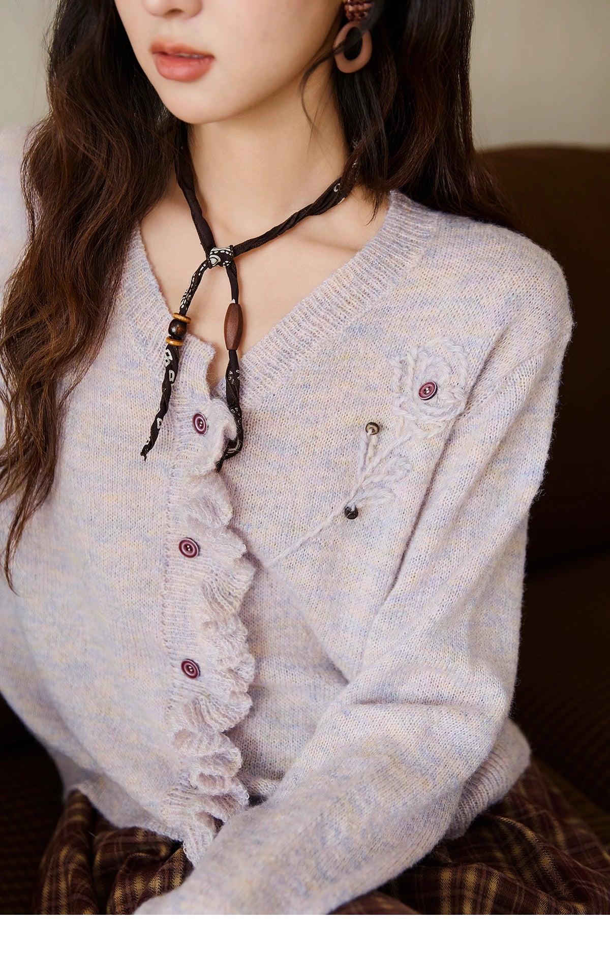 Mishow French Flower Embroidered V-Neck Cardigan MXE47Z2498